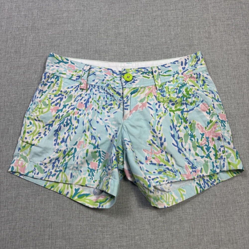 Lilly Pulitzer Floral Chino Shorts Womens Size 0 Multicolor Cotton 4.5 Inseam